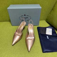 PRADA 25S SLINGBACK HIGH HEELS 75 MM IN ROSE GOLD SHEEPSKIN