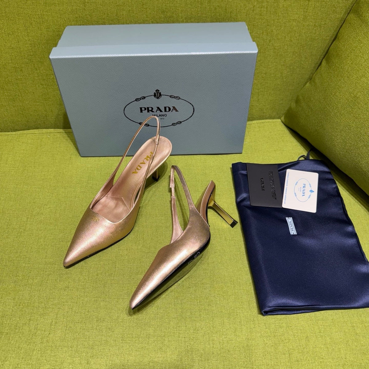 PRADA 25S SLINGBACK HIGH HEELS 75 MM IN ROSE GOLD SHEEPSKIN
