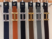 HM TRAVERSE BELT BUCKLE & REVERSIBLE NAVY BLUE LEATHER STRAP 38 MM SILVER HARDWARE