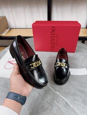 VALENTINO 26S LOAFERS IN BLACK CALFSKIN WITH GOLD HARDWARE