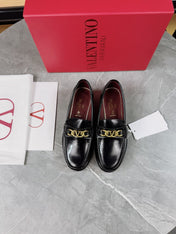 VALENTINO 26S LOAFERS IN BLACK CALFSKIN WITH GOLD HARDWARE