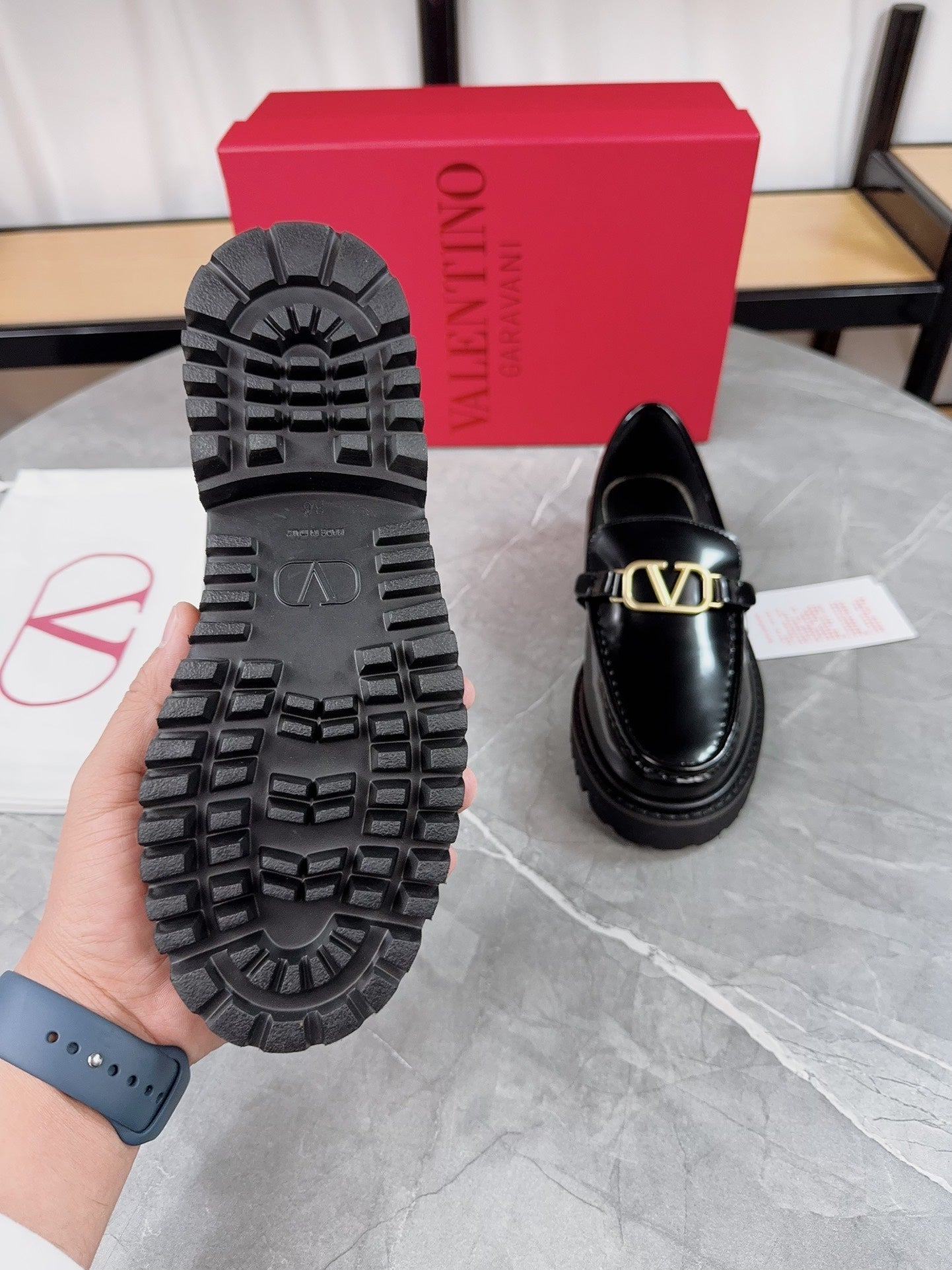 VALENTINO 26S LOAFERS IN BLACK GLOSSY CALFSKIN