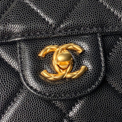 CHANEL 25S FLAP BAG 21 CM IN BLACK GRAINED LAMBSKIN WITH TOP HANDLE