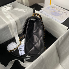 CHANEL 25S FLAP BAG 21 CM IN BLACK GRAINED LAMBSKIN WITH TOP HANDLE