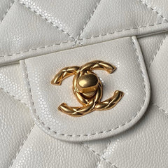 CHANEL 25S FLAP BAG 21 CM IN CREAM WHITE GRAINED LAMBSKIN WITH TOP HANDLE