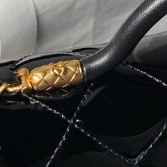 CHANEL 25S FLAP BAG 21 CM IN BLACK PATENT LAMBSKIN WITH TOP HANDLE