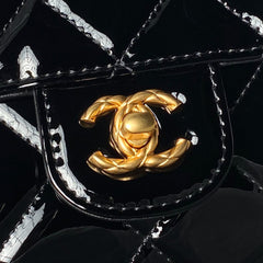 CHANEL 25S FLAP BAG 21 CM IN BLACK PATENT LAMBSKIN WITH TOP HANDLE