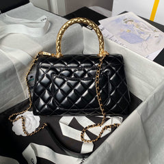 CHANEL 25S CLASSIC COCO HANDLE BAG 23 CM IN BLACK LAMBSKIN WITH GOLD HARDWARE
