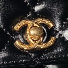 CHANEL 25S CLASSIC COCO HANDLE BAG 23 CM IN BLACK LAMBSKIN WITH GOLD HARDWARE