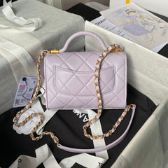 CHANEL 25S FLAP BAG 18 CM IN LIGHT PURPLE LAMBSKIN WITH TOP HANDLE