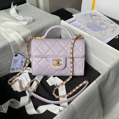 CHANEL 25S FLAP BAG 18 CM IN LIGHT PURPLE LAMBSKIN WITH TOP HANDLE
