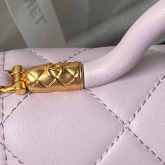 CHANEL 25S FLAP BAG 18 CM IN LIGHT PURPLE LAMBSKIN WITH TOP HANDLE
