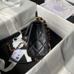 CHANEL 25S FLAP BAG 18 CM IN BLACK LAMBSKIN WITH TOP HANDLE