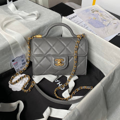 CHANEL 25S FLAP BAG 18 CM IN DARK GREY LAMBSKIN WITH TOP HANDLE