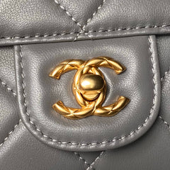 CHANEL 25S FLAP BAG 18 CM IN DARK GREY LAMBSKIN WITH TOP HANDLE