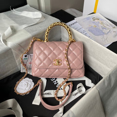 CHANEL 25S CLASSIC COCO HANDLE BAG 19 CM IN LIGHT PINK LAMBSKIN WITH GOLD HARDWARE