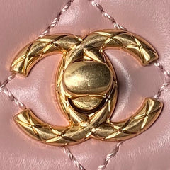 CHANEL 25S CLASSIC COCO HANDLE BAG 19 CM IN LIGHT PINK LAMBSKIN WITH GOLD HARDWARE