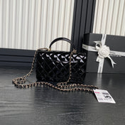 CHANEL 25S MINI FLAP BAG 20 IN BLACK PATENT CALFSKIN GOLD HARDWARE