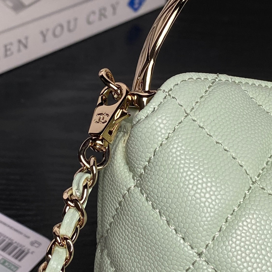 CHANEL 25S COCO CRUSH HANDLE BAG 19 IN LIGHT GREEN CAVIAR LEATHER