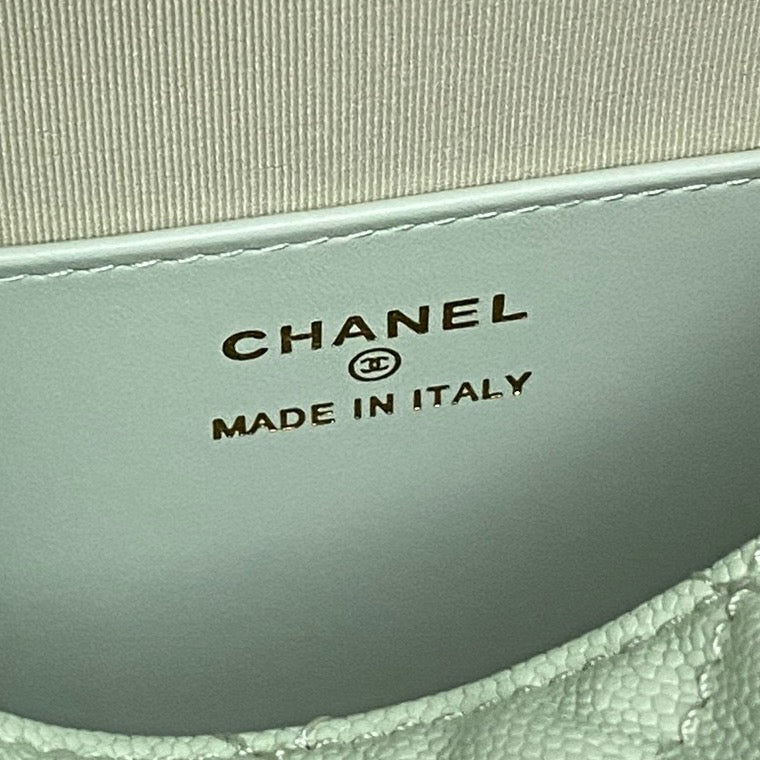 CHANEL 25S COCO CRUSH HANDLE BAG 19 IN LIGHT GREEN CAVIAR LEATHER