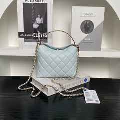 CHANEL 25S COCO CRUSH HANDLE BAG 19 IN LIGHT BLUE CAVIAR LEATHER
