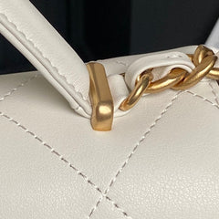 CHANEL 25S FLAP BAG 28 IN WHITE CALFSKIN WITH GOLD HARDWARE