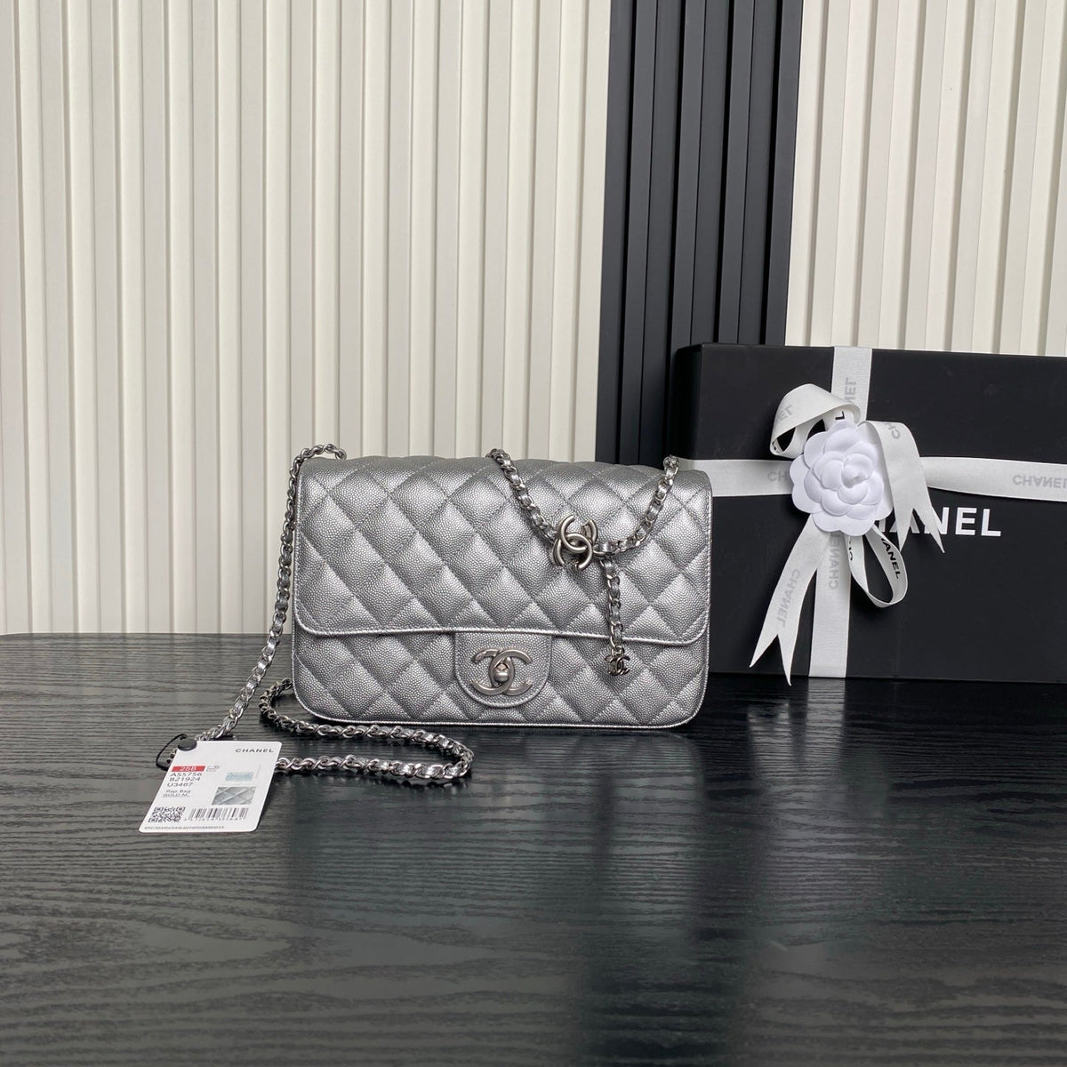 CHANEL 25S FLAP BAG 23 IN DARK GRAY CALFSKIN SILVER HARDWARE