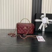 CHANEL 25S VANITY BAG 17 IN DARK RED LAMBSKIN WITH GOLD HARDWARE