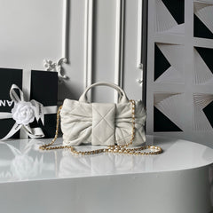 CHANEL 25S  MINI BOW BAG 26 IN CREAM WHITE LAMBSKIN WITH GOLD HARDWARE