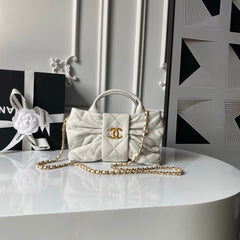 CHANEL 25S  MINI BOW BAG 26 IN CREAM WHITE LAMBSKIN WITH GOLD HARDWARE