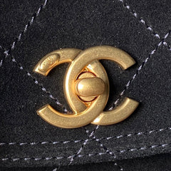 CHANEL 25S SHOULDER BAG 30 IN BLACK SUEDE WITH GOLD HARDWARE