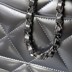 CHANEL 25S FLAP BAG 18 IN SILVER METALLIC CALFSKIN