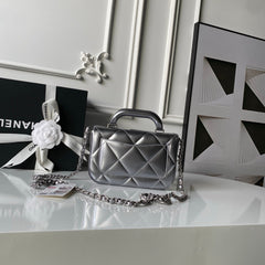 CHANEL 25S FLAP BAG 18 IN SILVER METALLIC CALFSKIN