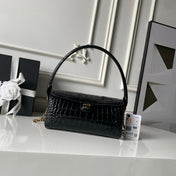 CHANEL 26S BARREL CLUTCH WITH CHAIN 23 IN BLACK CROCODILE-EMBOSSED CALFSKIN GOLD HARDWARE