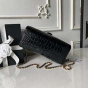 CHANEL 26S BARREL CLUTCH WITH CHAIN 23 IN BLACK CROCODILE-EMBOSSED CALFSKIN GOLD HARDWARE