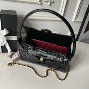 CHANEL 26S BARREL CLUTCH WITH CHAIN 23 IN BLACK CROCODILE-EMBOSSED CALFSKIN GOLD HARDWARE