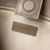 CHANEL 26S BUCKET SHOULDER BAG 27 IN TAUPE BROWN SUEDE AND CALFSKIN GOLD HARDWARE