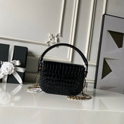 CHANEL 26S TOP HANDLE BAG 19 IN BLACK CROCODILE-EMBOSSED CALFSKIN GOLD HARDWARE