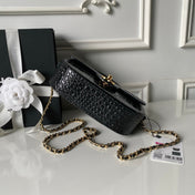 CHANEL 26S TOP HANDLE BAG 19 IN BLACK CROCODILE-EMBOSSED CALFSKIN GOLD HARDWARE