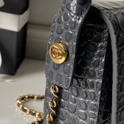 CHANEL 26S TOP HANDLE BAG 19 IN DARK GREY CROCODILE-EMBOSSED CALFSKIN GOLD HARDWARE