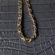 CHANEL 26S TOP HANDLE BAG 19 IN DARK GREY CROCODILE-EMBOSSED CALFSKIN GOLD HARDWARE