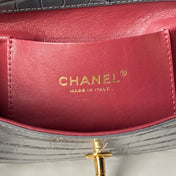 CHANEL 26S TOP HANDLE BAG 19 IN DARK GREY CROCODILE-EMBOSSED CALFSKIN GOLD HARDWARE