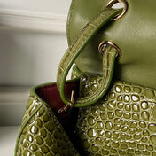CHANEL 26S CC LOGO SHOULDER BAG 32 IN OLIVE GREEN CROCODILE-EMBOSSED CALFSKIN GOLD HARDWARE