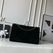 CHANEL 26S CLASSIC FLAP MEDIUM 39 IN BLACK QUILTED SUEDE AND CALFSKIN GOLD HARDWARE