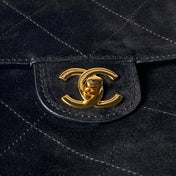 CHANEL 26S CLASSIC FLAP MEDIUM 39 IN BLACK QUILTED SUEDE AND CALFSKIN GOLD HARDWARE