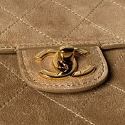 CHANEL 26S MAXI FLAP BAG 32 IN DARK BEIGE SUEDE AND CALFSKIN GOLD HARDWARE