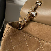 CHANEL 26S MAXI FLAP BAG 32 IN DARK BEIGE SUEDE AND CALFSKIN GOLD HARDWARE