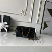 CHANEL 26S MINI TIMELESS CLASSIC BARREL BAG 19 IN BLACK CROCODILE-EMBOSSED PATENT CALFSKIN GOLD HARDWARE