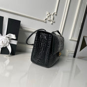 CHANEL 26S CC LOGO SHOULDER BAG 32 IN BLACK CROCODILE-EMBOSSED CALFSKIN GOLD HARDWARE