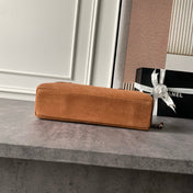 CHANEL 26S CHAIN CLUTCH BAG 32 IN CARAMEL BROWN QUILTED SUEDE GOLD HARDWARE